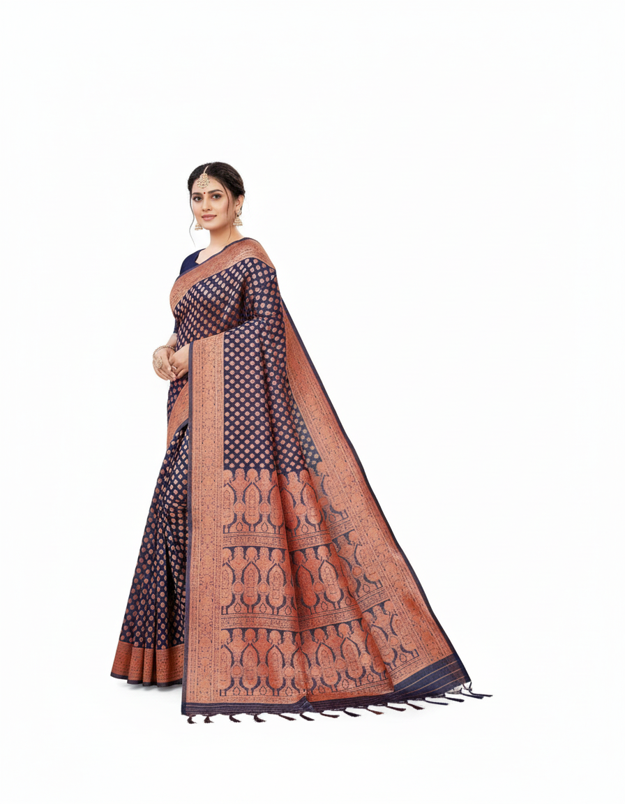 Shiv-SST Copper Jari Navy Blue (Code:S1350N46)