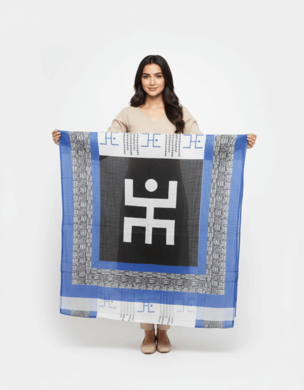Swastik Malmal White with Black & Blue (Code:S699N142)