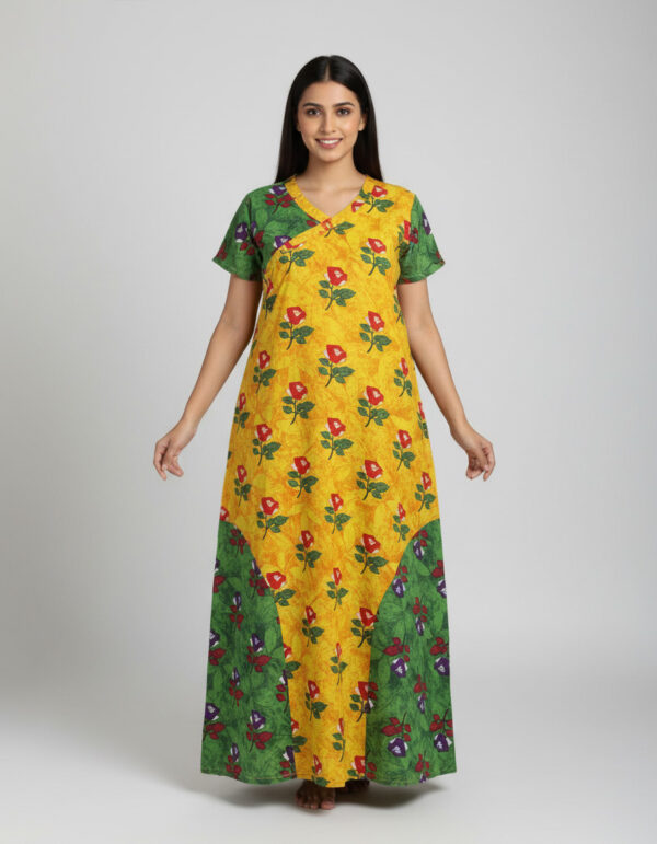 Yellow V Neck Frill A Line Cut Nighty (Code:N375M3)