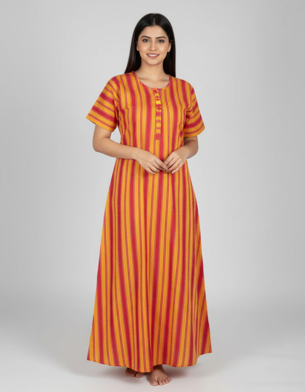 Yellow Stripe A Line Cut Nighty (Code:N375M17)